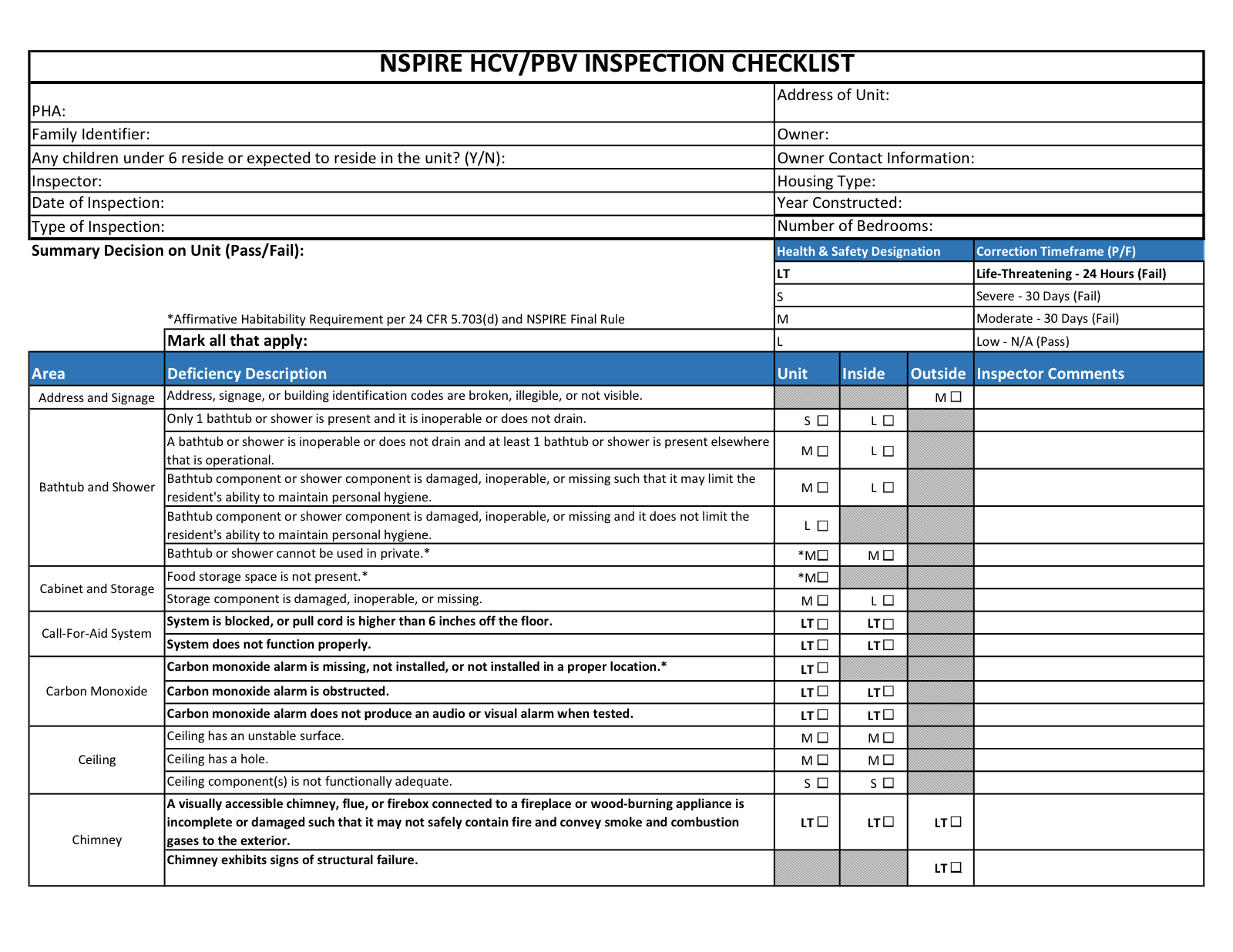 HUD NSPIRE checklist PDF preview